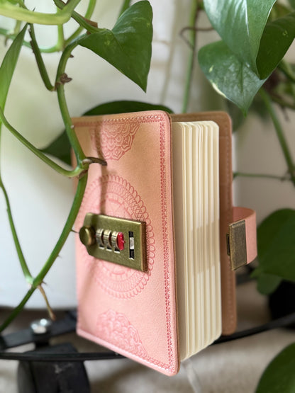 Vintage password protected notebook Pink/Gray with name engraving