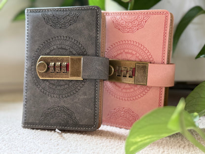 Vintage password protected notebook Pink/Gray with name engraving