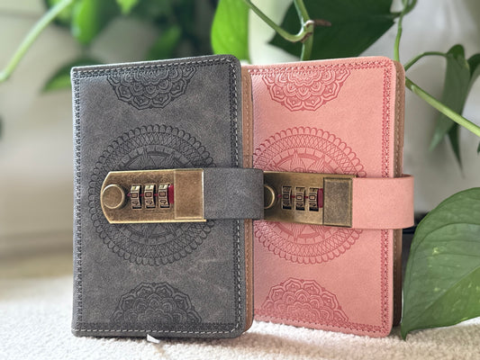 Vintage password protected notebook Pink/Gray with name engraving