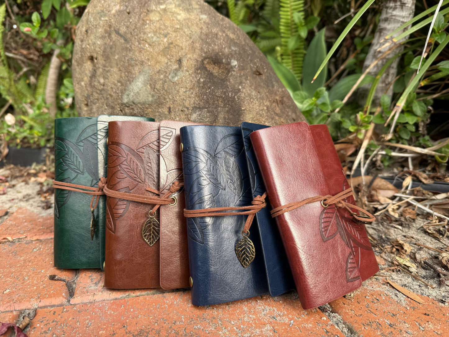 Vintage Leaf Embosses Faux Leather notebook with custom engraving