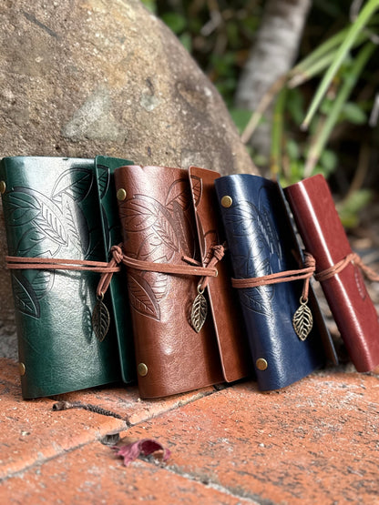 Vintage Leaf Embosses Faux Leather notebook with custom engraving