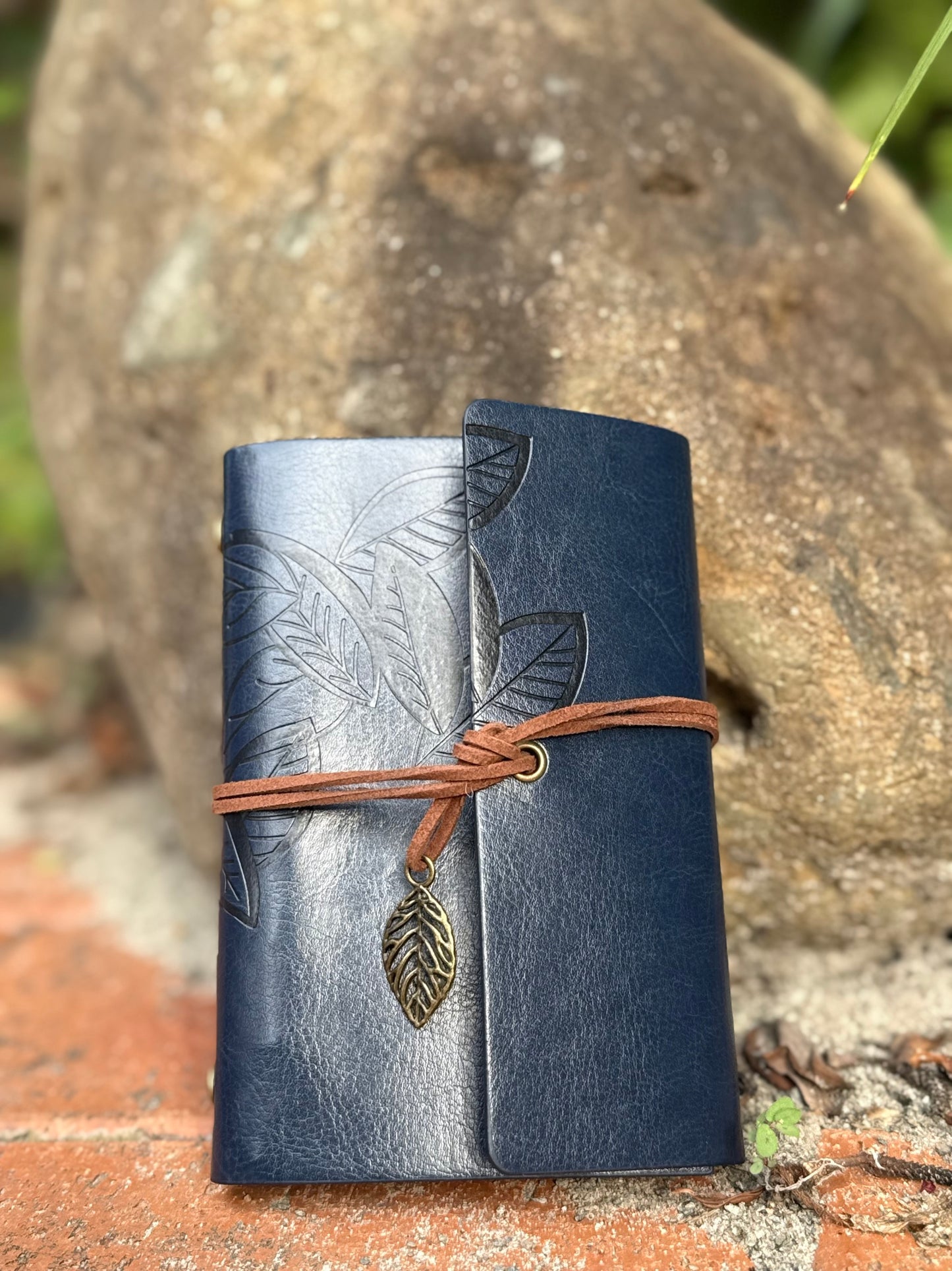 Vintage Leaf Embosses Faux Leather notebook with custom engraving