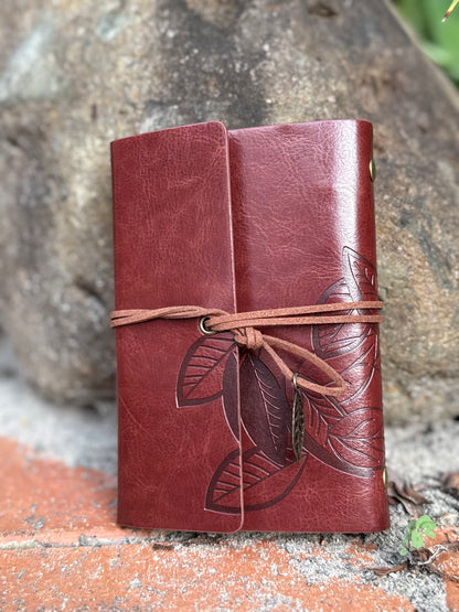 Vintage Leaf Embosses Faux Leather notebook with custom engraving