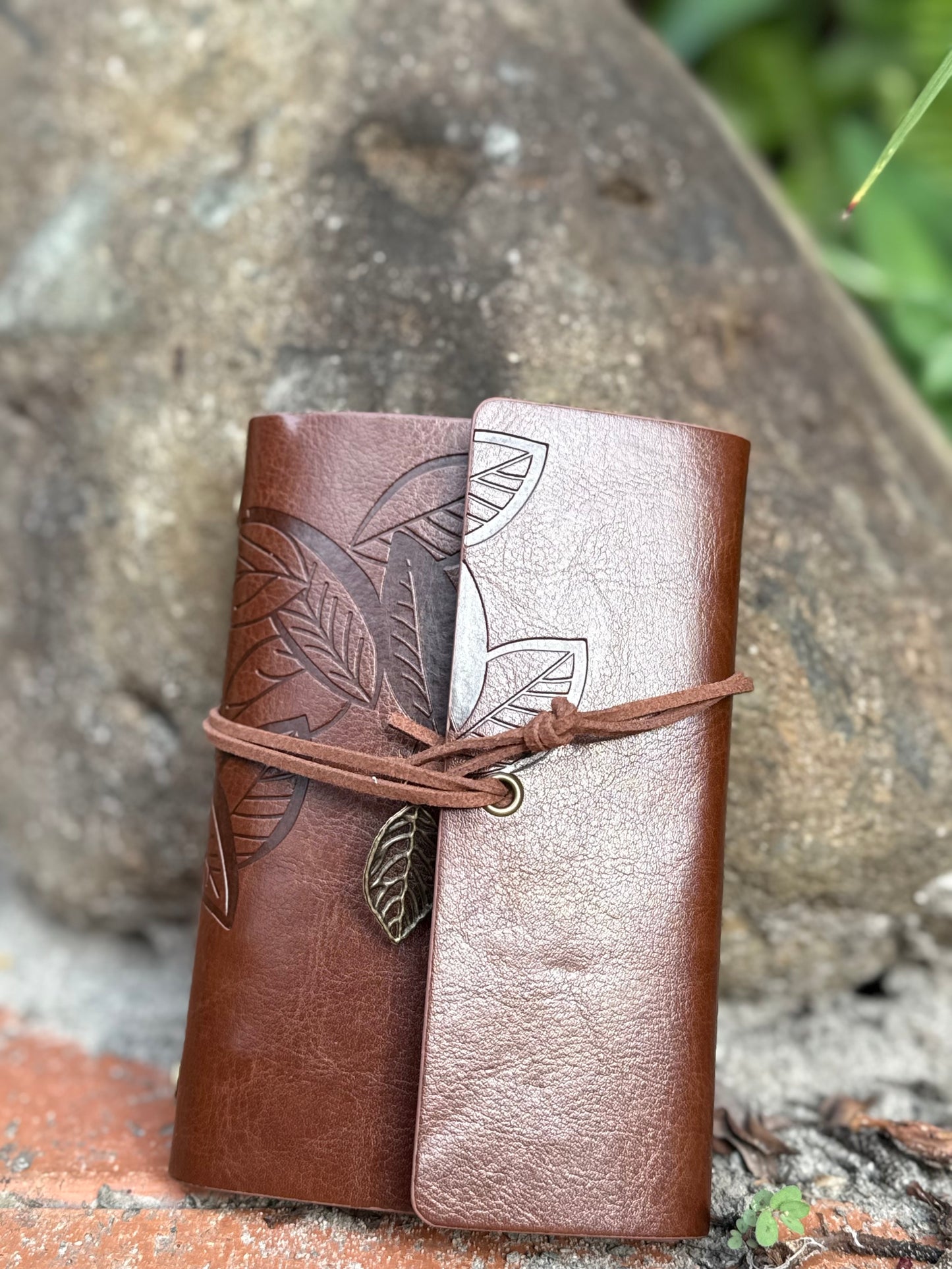 Vintage Leaf Embosses Faux Leather notebook with custom engraving