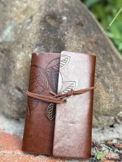 Vintage Leaf Embosses Faux Leather notebook with custom engraving