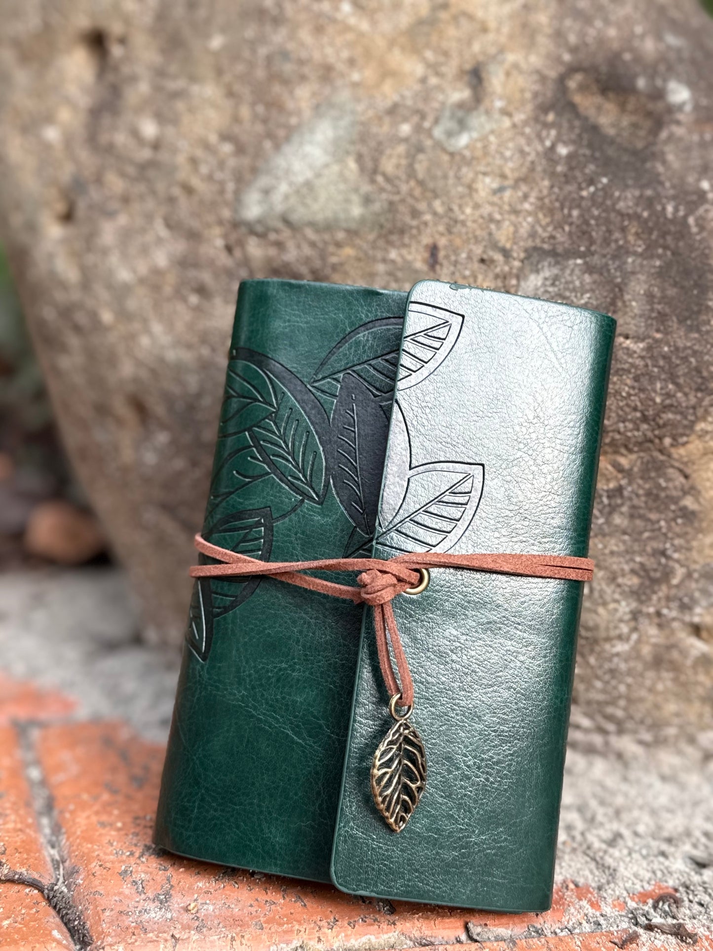 Vintage Leaf Embosses Faux Leather notebook with custom engraving