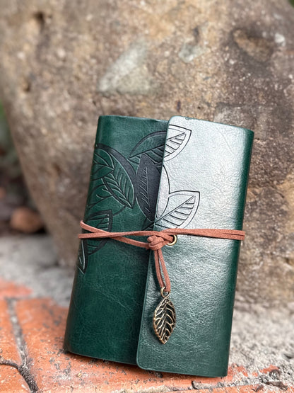 Vintage Leaf Embosses Faux Leather notebook with custom engraving