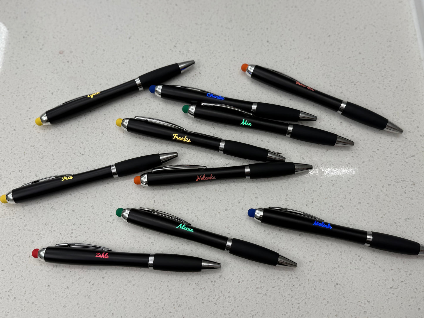 LED Ballpoint stylus pens that light up their name