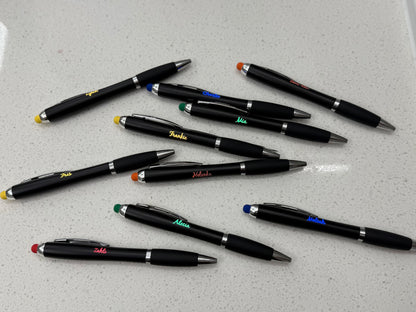 LED Ballpoint stylus pens that light up their name
