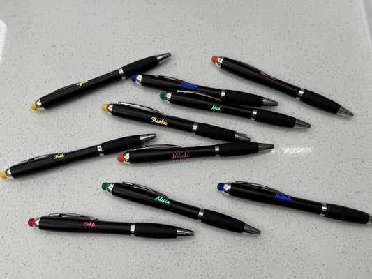 LED Ballpoint stylus pens that light up their name